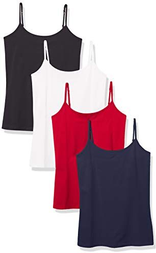 Amazon Essentials Canotta vestibilità Slim Donna, Pacco da 4, Nero/Blu Marino/Rosso Ciliegia, L