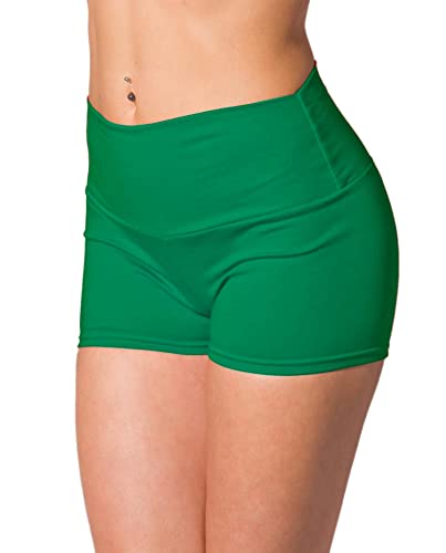 Alkato Pantaloncini Corti Hotpants a Vita Alta da Donna, Verde Erba, 46