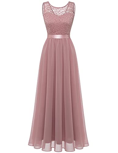 Berylove Ladies Evening Dress Elegante Cocktail Dress Lungo Damigella d'Onore Chiffon Lace Dress Wedding Party BLP7019 Blush 2XL