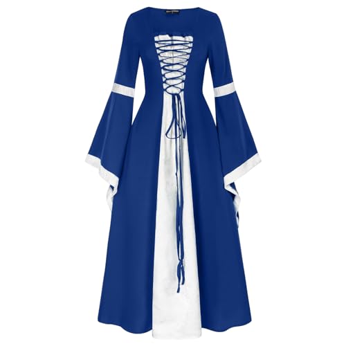 Generico Costume Dama Del Medievale Gotico Spalle Scoperte Costume Strega Donna Punk Vintage Vestito Medievale Vittoriano Vestiti Carnevale Cosplay Costume Principessa Sera Costume Da (#A-Blue, XL)