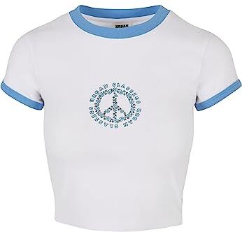 Urban Classics Maglietta da Donna in Jersey Elasticizzato T-Shirt, Bianco/Blu Orizzonte, XS