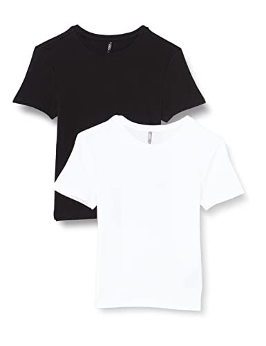 Only Onlcarola S/S Slim Top CS Jrs 2 T-Shirt, Nero/Confezione: Bianco, XXS Donna