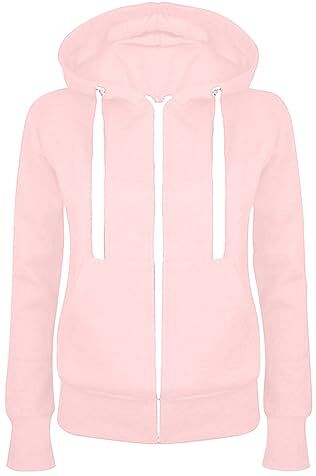 Masrin Felpa da donna Full Zip Giacca per le mezze stagioni, in tinta unita, con cappuccio, giacca college leggera, con cappuccio, in cotone, Rosa pesca, XXL