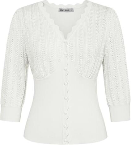 GRACE KARIN Cardigan leggero da donna Bolero Corto Manica 3/4 Festa Ufficio Cardigan, bianco, M