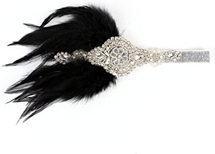 GERRIT Fascia Di Piume Rhinestone Beaded Sequin Hair Band 1920S Vintage Party Headpiece Women Flapper Feather Fascia Fascia Abbigliamento Paesaggio Fascia Piume Di Pavone (Color : White)