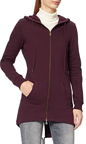 Urban Classics Felpa Lunga con Cappuccio da Donna, Cardigan Lungo con Zip a Coulisse, Felpa da Donna a Maniche Lunghe con Tasche, Maglione con Cappuccio, Colore redwine, taglia L