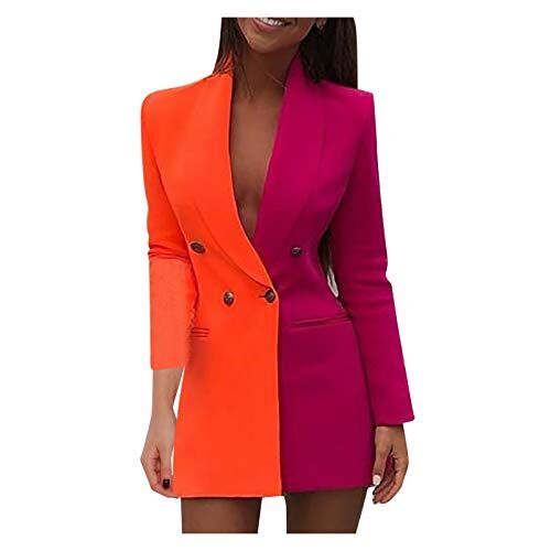 Generic Cappotto da donna in pelle a maniche lunghe con colletto a V giacca invernale sexy aderente in pelle PU Mini abito in pelle con cintura plus size abiti formali corti (03B-arancione, XXL)