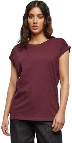 Urban Classics t-shirt da Donna con Manica Arrotolata, Maglietta a Maniche Corte da Donna in Cotone, Tee Shirt con Scollo Rotondo e Spalle Arrotondate, Colore: Rosso Ciliegia, Taglia: XXL