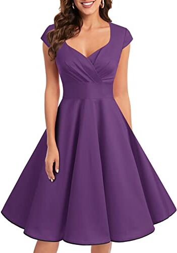 Bbonlinedress Women's Vintage 1950s cap Sleeve Rockabilly Cocktail Dress Multi-Colored Purple 2XL