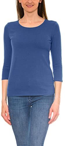 Alkato T-Shirt da Donna a Maniche a 3/4 con Scollo Tondo, Blu, XL