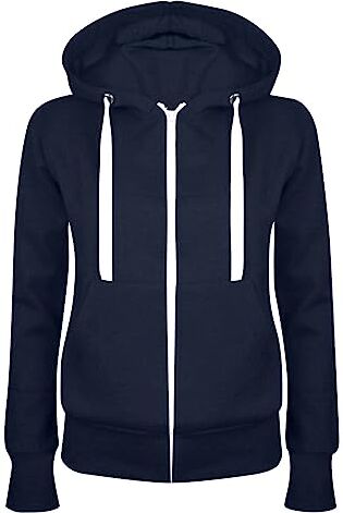 Masrin Felpa da donna Full Zip Giacca per le mezze stagioni, in tinta unita, con cappuccio, giacca college leggera, con cappuccio, in cotone, Blu scuro, L