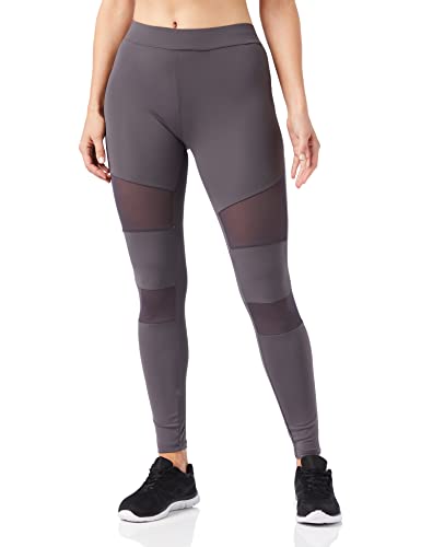 Urban Classics Leggings, Sportivi a Vita Alta con Inserti Mesh Elasticizzati con Vestibilità Regolare e Gamba Affusolata, da Donna, Grigio (Dark Grey), S