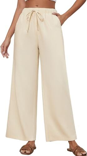 Xnova Pantaloni Lino Cotone Donna, Pantalone Lunghi Larghi con Coulisse, Comodi Casual Jogger Pants per Ufficio Spiaggia (Khaki, XL)