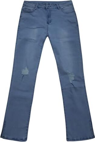 Generico Jeans Cargo Donna Nuovi pantaloni da donna in jeans a vita alta con fessura elasticizzata alla moda Pantaloni Da (Light Blue, L)