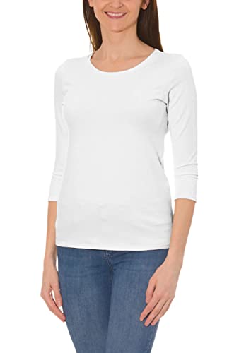 Alkato T-Shirt da Donna a Maniche a 3/4 con Scollo Tondo, Bianco, XL