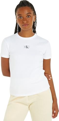 Calvin Klein Woven Label Rib Regular Tee  Top in Maglia a Maniche Corte, Bianco (Bright White), 3XL Donna