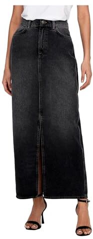 Only Onlcilla-Gonna Lunga Slit DNM Noos Jeans, Nero, L Donna