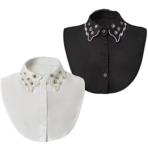 runrayay 2Pcs con Colletto Scollato, Camicia a mezz' Asta, Collo in Pizzo, Adatto a Donne e Ragazze (Nero e Bianco)