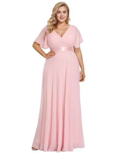 Ever-Pretty Abito da Damigella Donna Stile Impero Linea ad A Scollo a V Maniche Corte Lungo Rosa 44