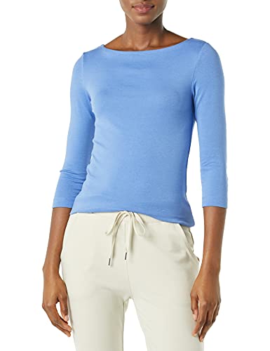 Amazon Essentials T-Shirt con Scollo a Barchetta in Tinta Unita con Manica 3/4 e vestibilità Aderente Donna, Blu, XL