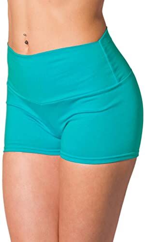 Alkato Pantaloncini Corti Hotpants a Vita Alta da Donna, Turchese, 48