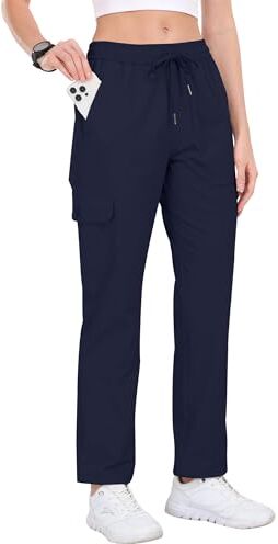 MoFiz Jinshi Pantaloni Trekking Donna Leggeri Pantaloni da Cargo Jogging Impermeabi Asciugatura Rapida Pantaloni da Escursionismo Esterno Pantaloni Sportivi Casual Blu Marino Taglia 2XL