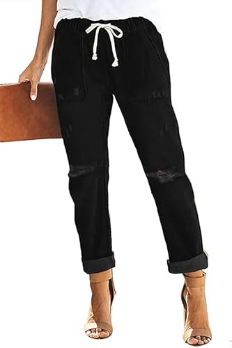 Alaster Queen Jeans Casual da Donna Jeans a Vita Alta Jeans Baggy Jeans spezzati da Donna Nero L