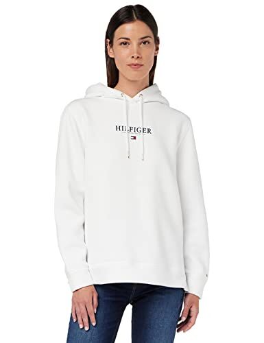 Tommy Hilfiger EXCLUSIVE HILFIGER HOODIE LS, Felpa con cappuccio Donna, Bianco (White), XL [Amazon Exclusive]