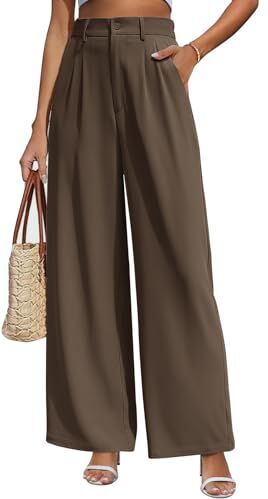 Yuson Girl Pantaloni Donna Eleganti Pantalone Sciolto Gamba Dritta Palazzo Vita Alta Comodi Pantaloni Leggeri Elastico Estivi Pantaloni Lunghi con Tasche per Business, Casual(Marrone, M)