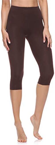 Merry Style Leggings Donna 3/4 Pantaloni Capri Morbidi e Confortevoli Leggins Donna in Cotone Traspirante Elastici e Delicati sulla Pelle Sensibile MS10-199 (Marrone,XXL)