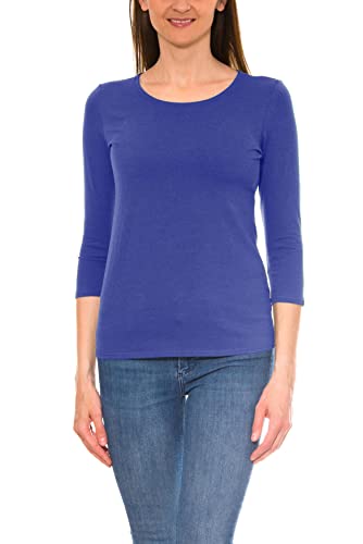 Alkato T-Shirt da Donna a Maniche a 3/4 con Scollo Tondo, Blu Marino, XL