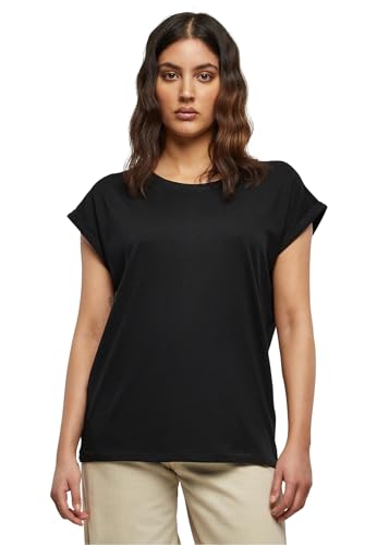 Urban Classics t-shirt da Donna con Manica Arrotolata, Maglietta a Maniche Corte da Donna in Cotone, Tee Shirt con Scollo Rotondo e Spalle Arrotondate, Nero, M