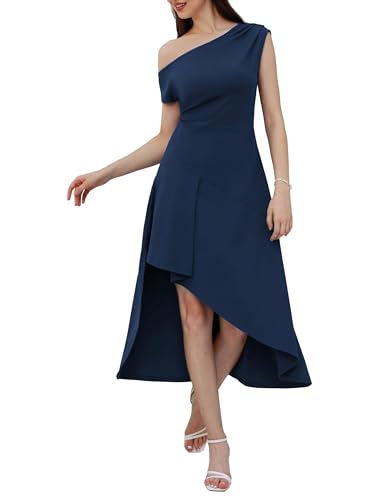 GRACE KARIN Abito da donna svasato con spalle scoperte e orlo irregolare, elegante abito da cocktail, Blu scuro, S