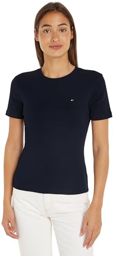 Tommy Hilfiger T-shirt Maniche Corte Donna New Slim Cody Scollo Rotondo, Blu (Desert Sky), M