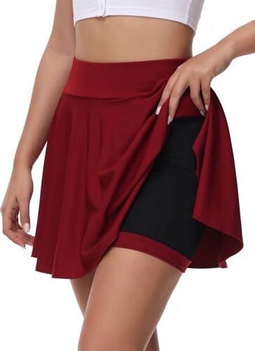 tanzdunsje Gonna Basic da Donna, Gonna Corta, Mini Gonna da Donna con Pantaloni,Gonna Pantalone Donna con Tasche,Gonna da Tennis da Donna Informale Elasticizzata versatileversatile(XXL,Bordeaux)