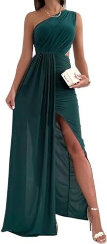 ORANDESIGNE Vestito da Cerimonia Donna Elegante Lungo Estivo con Payet da Sera Abito Swing Curvy Maxi Vestitino Cocktail Ballo Abiti Party Festa c Verde XS