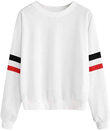 Evansamp Fashion Maglione da donna a maniche lunghe, a righe bianco bianco Medium