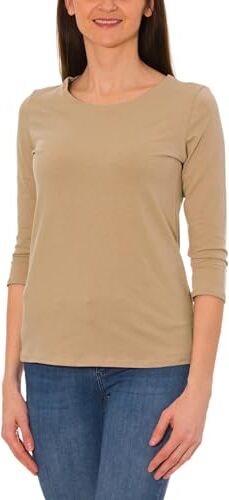 Alkato T-Shirt da Donna a Maniche a 3/4 con Scollo Tondo, Beige Scuro, XL