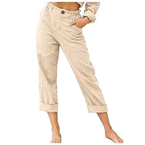 KEERADS Pantaloncini Tennis Corto Pantaloni cordino elastico in cotone pantaloni casual schiena donna pantaloni biancheria pantaloni pantaloni vita pantaloni jeans vita alta di grandi dimensioni (Beige, S)