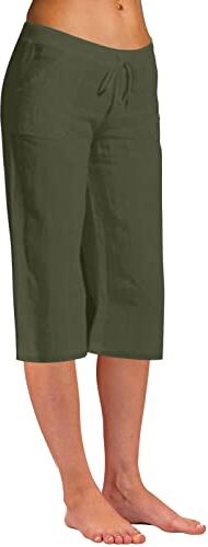 Eauptffy Pantaloni Pinocchietto Donna Estivi Pantaloni Lunghi Elastici in Lino di Cotone Tinta Unita Moda Donna Pantaloni da Spiaggia per Il Tempo Libero Pantaloni Corti Pantaloni Snellenti A Gamba Larga