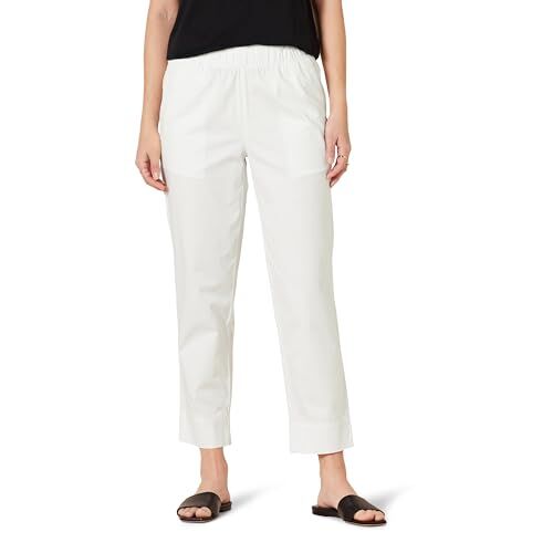 Amazon Essentials Pantaloni Pull-on alla Caviglia a Vita Media in Cotone Elasticizzato dalla vestibilità Comoda Donna, Bianco, S