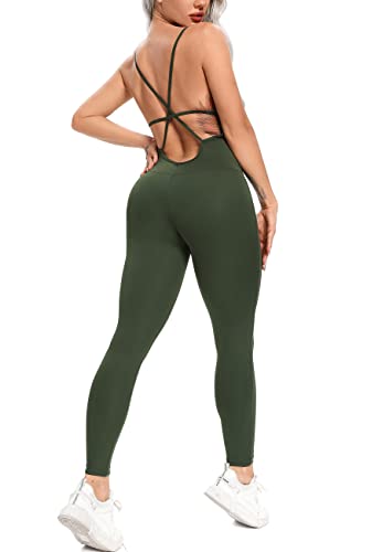 STARBILD Tuta Sportiva Donna AntiCellulite Push Up Sexy Senza Maniche 2 Pezzi Reggiseno Leggins Lunghi Jumpsuit Abbigliamento Ginnastica Yoga Bodysuits, M4180-Verde XL