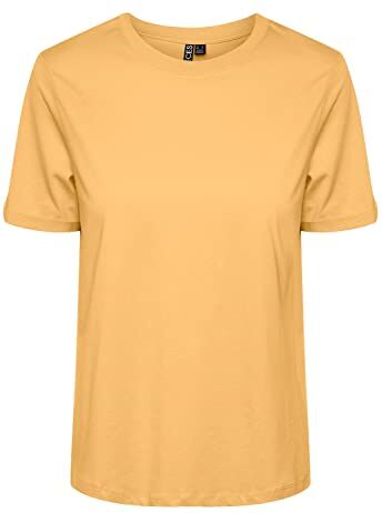 PIECES Pcria SS Fold Up Solid Tee Noos BC T-Shirt, Flax, XS Donna