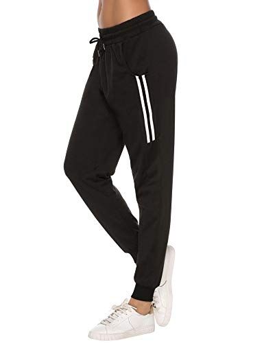 Sykooria Pantaloni Sportivi Donna Pantalone Tuta Donna Cotone Pantaloni Jogger Leggeri con Coulisse Nero L