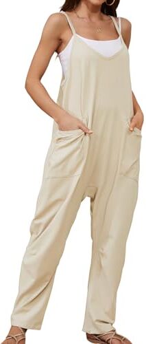 CMTOP Salopette da Donna Gamba Larga Tuta Con Tasca Casual Pantaloni Senza Maniche Pagliaccetto Senza Maniche Con Spalline S Khaki