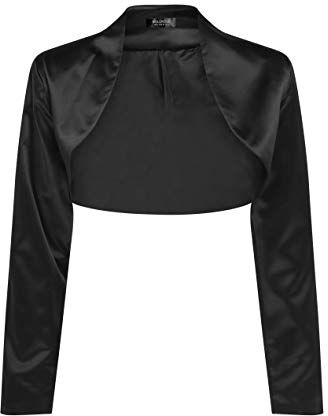 Bolerose Formale Raso a Maniche Lunghe Bolero (Nero, XL)