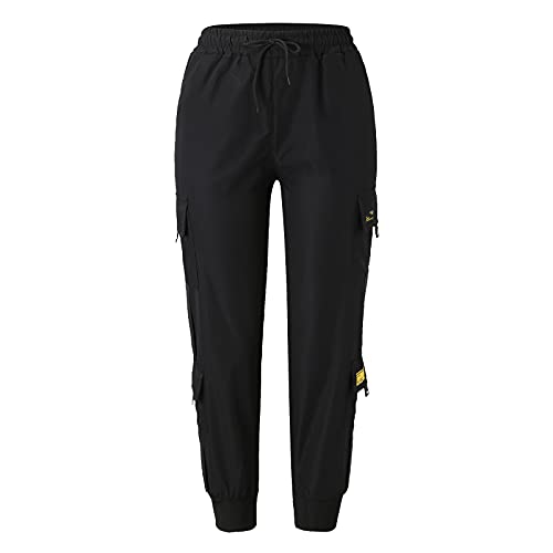 KEERADS Pantaloncini Bianco Ragazza 8 Anni Pantaloni cargo lavoro sport streetwear Sciolto Donna Pantaloni Moda Hight Waist Pantaloni Leggings foderati in pile (c-Black, M)