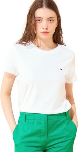 Tommy Hilfiger T-shirt Maniche Corte Donna Heritage Scollo Rotondo, Bianco (Classic White), L