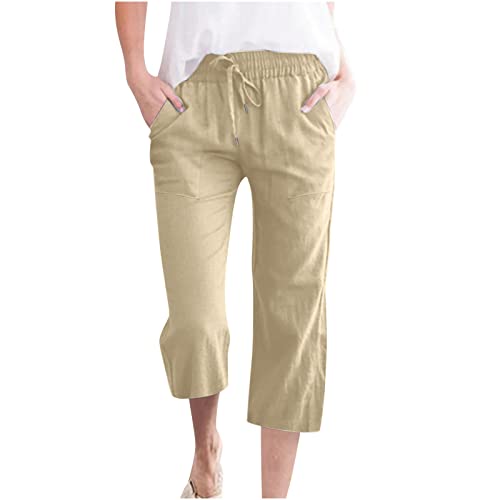 SMIDOW Pantaloni Capri da donna Casual 2023 Pantaloni corti a vita alta con elastico con coulisse estiva, #06 Kaki, 4X-Large