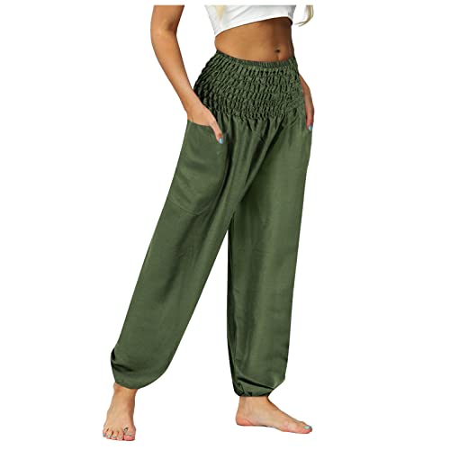 KEERADS Pantaloni Lavoro Fit Pantaloni alti vita sottile donna bottone elastico tasca pantaloni tinta unita Leggings Corti Nero (D-Green, S)